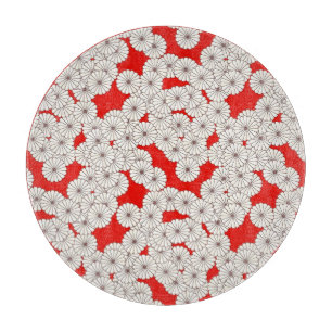 Tabla De Cortar Patrón de flores Art Deco - crema en rojo