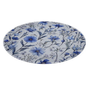Tabla De Cortar Patrón de flores azules botánicas