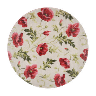 Tabla De Cortar Patrón de flores de amapolas rojas brillantes vint