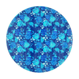 Tabla De Cortar Patrón de flores de rosa azul clásica-87600