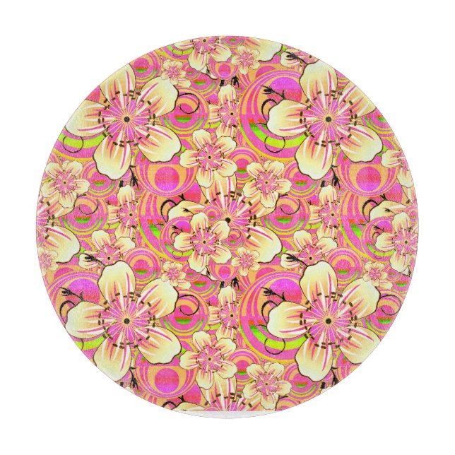 Tabla De Cortar patrón de flores rosadas groovy (Anverso)