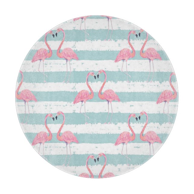 Tabla De Cortar Patrón de fondo rayado Flamingo exótico (Anverso)