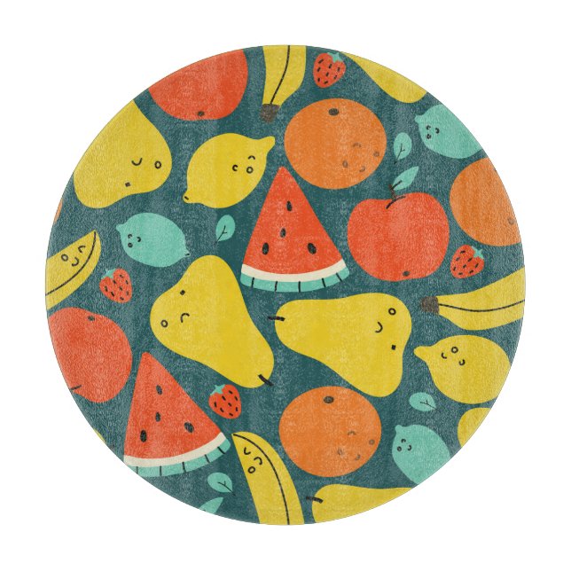 Tabla De Cortar Patrón de fruta tropical dibujado a mano (Anverso)