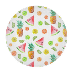 Tabla De Cortar Patrón de frutas canalizadas de color agua