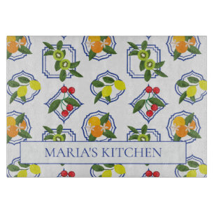 Tabla De Cortar Patrón de Frutas Mediterráneas para Cocina