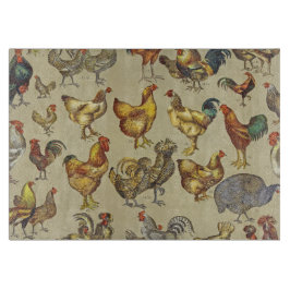 Tabla De Cortar Patrón de gallo vintage: Arte de granja