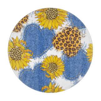 Tabla De Cortar Patrón de girasoles leopardos de los corazones de