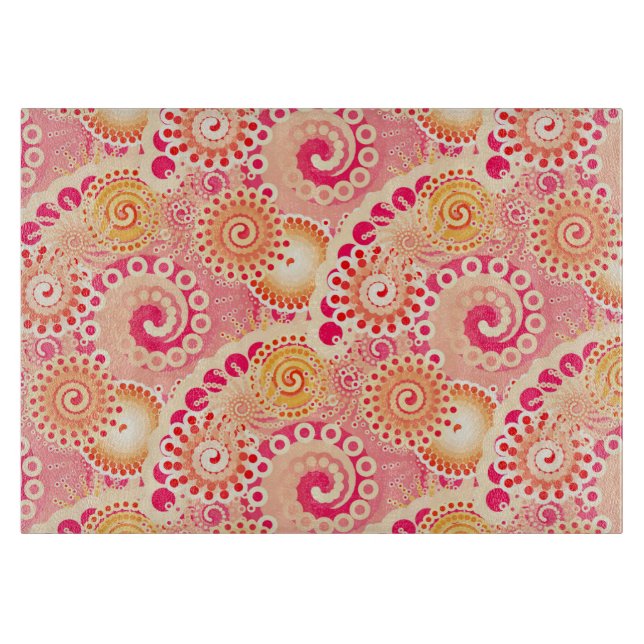 Tabla De Cortar Patrón de giro fractal, coral, melocotón (Anverso)