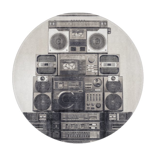 Tabla De Cortar Patrón de grabadores de cassette retro 80. (Anverso)