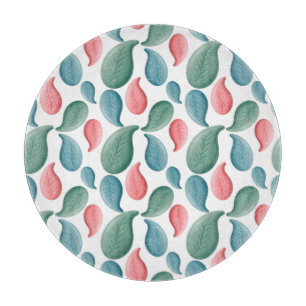 Tabla De Cortar Patrón de Hoja Pastel Azul Rosa Verde Salvia