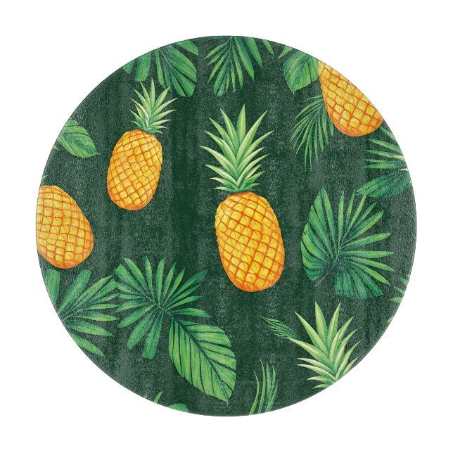 Tabla De Cortar Patrón de Hojas de Piña Tropical (Anverso)