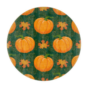 Tabla De Cortar Patrón de hojas otoñales de calabaza naranja