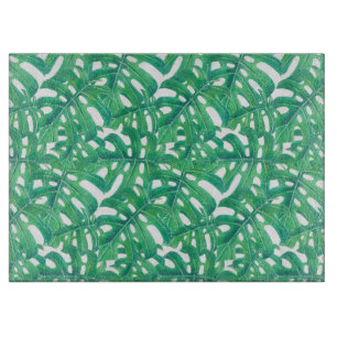 Tabla De Cortar Patrón de hojas tropicales de monstera verde