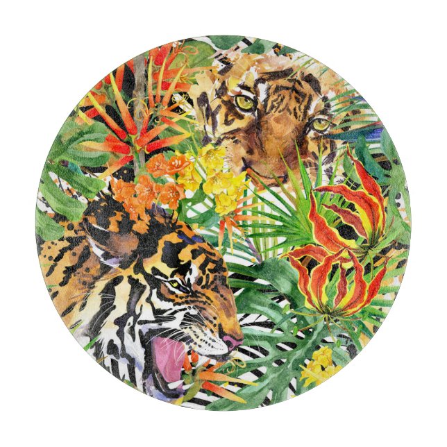 Tabla De Cortar Patrón de jungla acuarela del tigre tropical (Anverso)