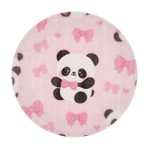 Tabla De Cortar Patrón de lazo rosa de Panda Kawaii