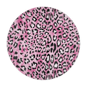 Tabla De Cortar Patrón de Leopardo Blanco Rosa.