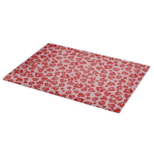 Tabla De Cortar Patrón de leopardo cardíaco en rojo en Rubor