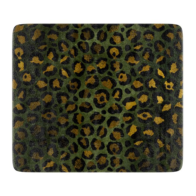 Tabla De Cortar Patrón de leopardo guepardo verde jungla amarillo (Anverso)