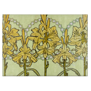 Tabla De Cortar Patrón de lirio Art Nouveau de Alphonse Mucha vint
