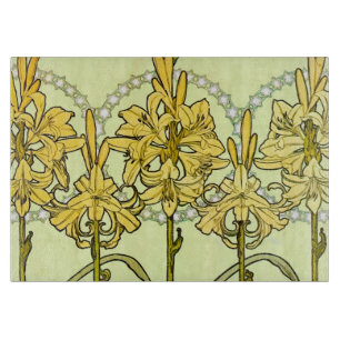 Tabla De Cortar Patrón de lirio Art Nouveau de Alphonse Mucha vint