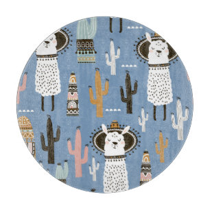 Tabla De Cortar Patrón de Llama, Cactus, Elementos dibujados a man