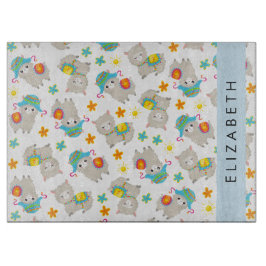 Tabla De Cortar Patrón De Llamas, Alpacas, Flores, Tu Nombre