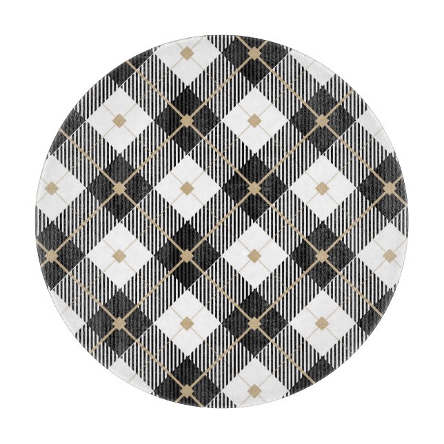 Tabla De Cortar Patrón de lumberjack blanco negro (Anverso)