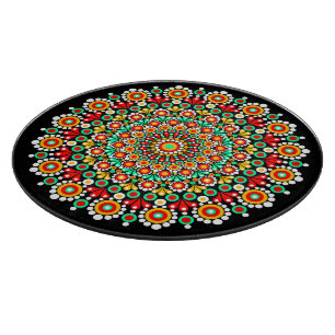 Tabla De Cortar Patrón de Mandala Colorido Boho Punto 