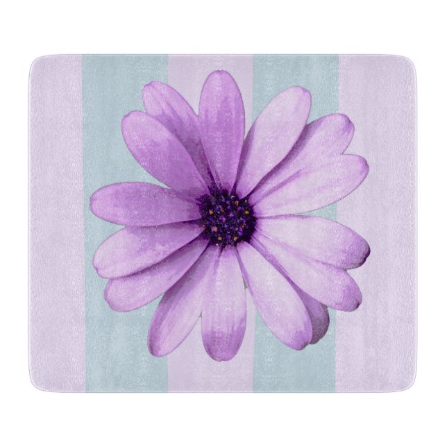 Tabla De Cortar patrón de margarita rayada azul y morado (Anverso)