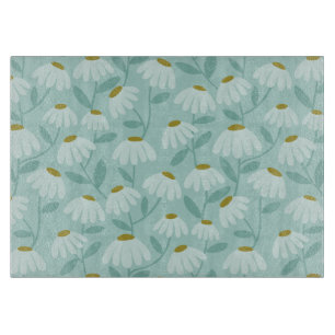 Tabla De Cortar Patrón de margaritas florales azul teal y verde ol