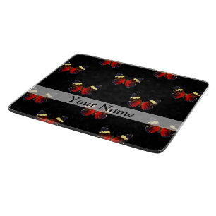 Tabla De Cortar Patrón de mariposa roja y negra