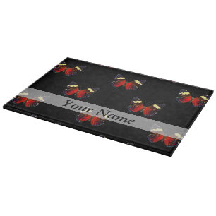 Tabla De Cortar Patrón de mariposa roja y negra