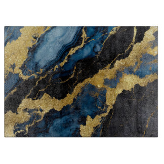 Tabla De Cortar Patrón de mármol azul con oro