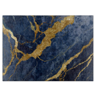 Tabla De Cortar Patrón de mármol azul con oro