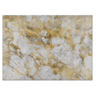 Tabla De Cortar Patrón de mármol blanco y dorado moderno