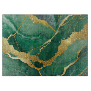 Tabla De Cortar Patrón de mármol verde con oro
