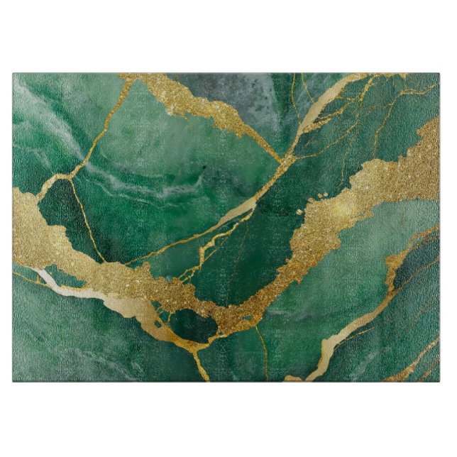 Tabla De Cortar Patrón de mármol verde con oro (Anverso)
