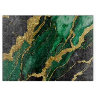 Tabla De Cortar Patrón de mármol verde con oro