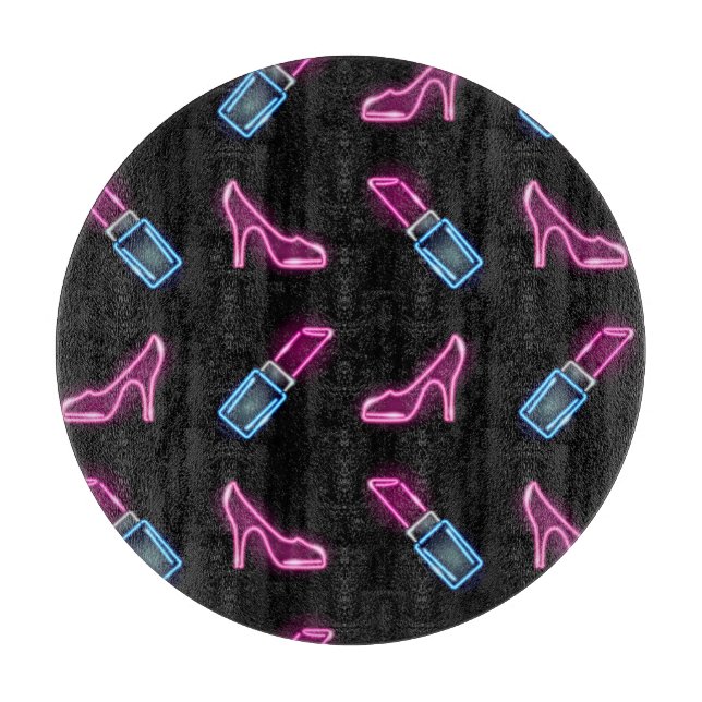Tabla De Cortar Patrón de moda con iconos de neón. (Anverso)