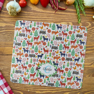 Tabla De Cortar Patrón de monograma de arte folclórico escandinavo