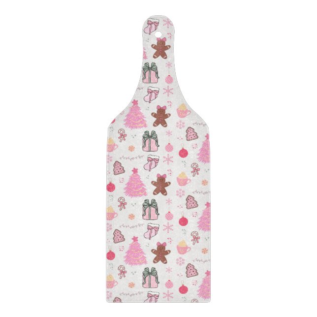Tabla De Cortar Patrón de Navidad Rosa (Anverso)