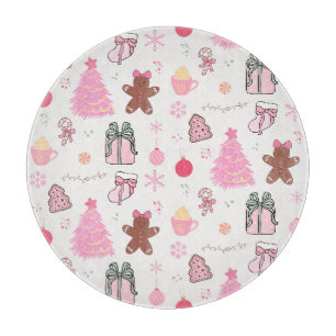 Tabla De Cortar Patrón de Navidad Rosa