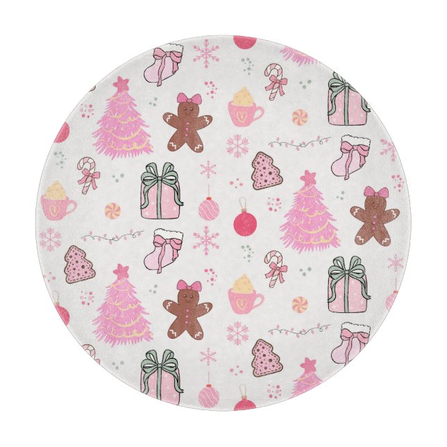 Tabla De Cortar Patrón de Navidad Rosa (Anverso)