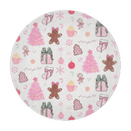 Tabla De Cortar Patrón de Navidades rosados