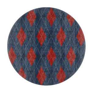 Tabla De Cortar Patrón de Navidades Royal Blue Argyle