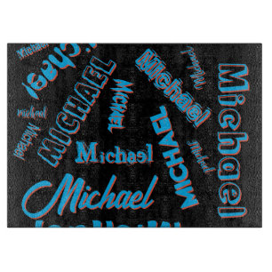 Tabla De Cortar Patrón de nombre monograma color rojo azul