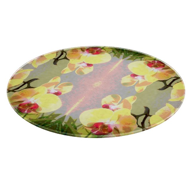 Tabla De Cortar Patrón de Orquídeas Amarillas (Borde)