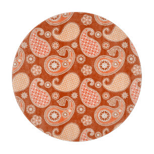 Tabla De Cortar Patrón de paisley, Naranja mandarín y blanco