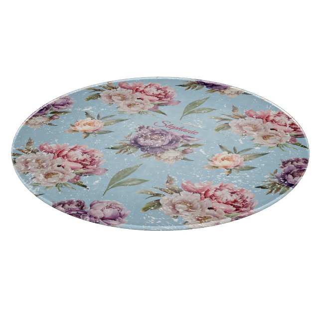 Tabla De Cortar Patrón de peonía floral blanca y rosada (Borde)