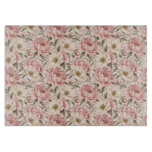 Tabla De Cortar Patrón de peonías florecidas vintage